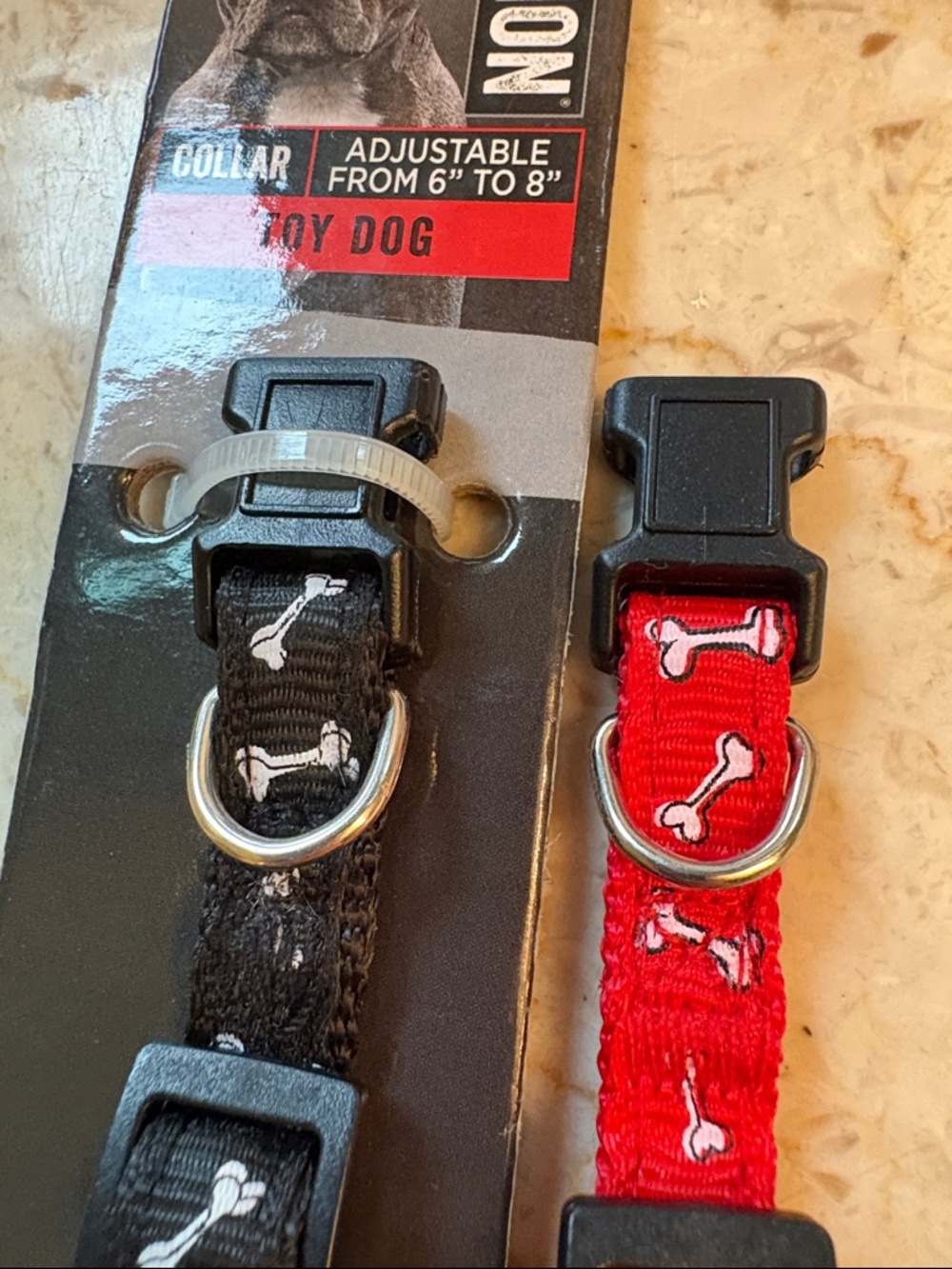 NWT 2-Adjustable Toy Dog Collars - Red & Black Bone Pattern - Picture 7 of 16